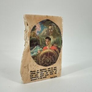 Vintage Religious Stone Plaque Acts 3:19 Jesus Guiding Ship Wheel Travertine Art